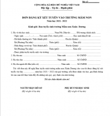 Đơn dự tuyển sinh