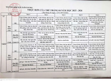 Công khai thực đơn của trẻ tháng 4/2026