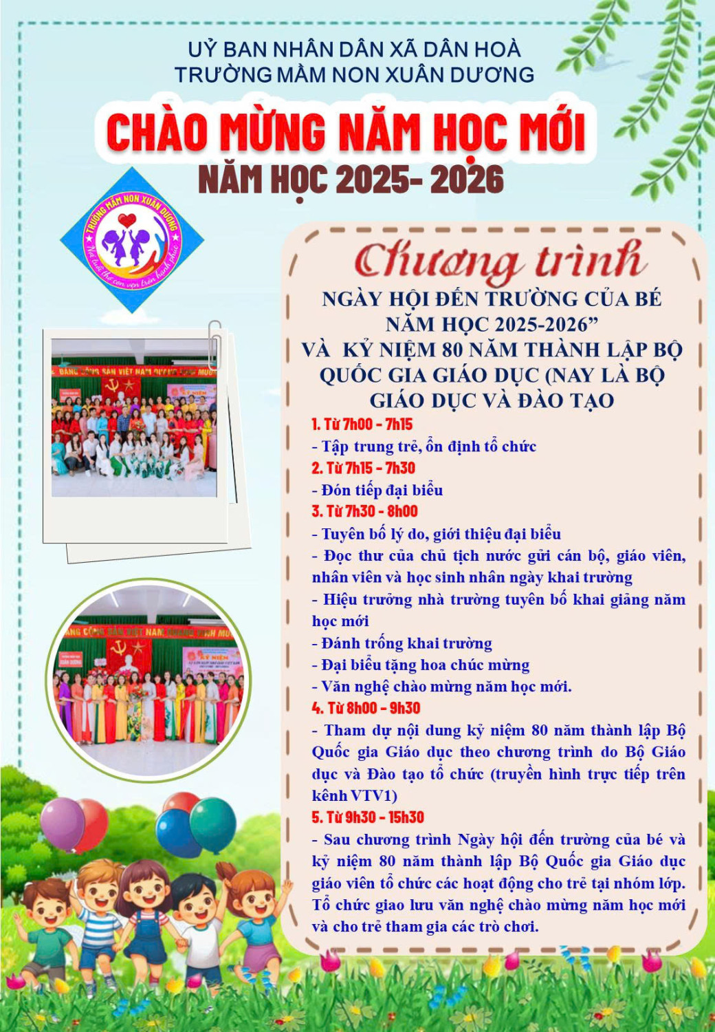 THÔNG BÁO CHƯƠNG TRÌNH “NGÀY HỘI ĐẾN TRƯỜNG CỦA BÉ NĂM HỌC 2025- 2026”